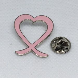 Breast Cancer Heart Ribbon Brooch